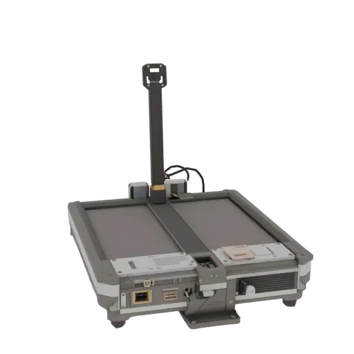 Feldtrainingsmonitor realistisches 3D-Modell, Dreiviertel-Studio-Rendering, zeigt neutrale Kunststoffe, Formdetails.