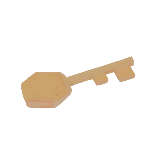 3D model of an ornate golden key with a hexagonal bow and a detailed bit, rendered with a warm metallic sheen.