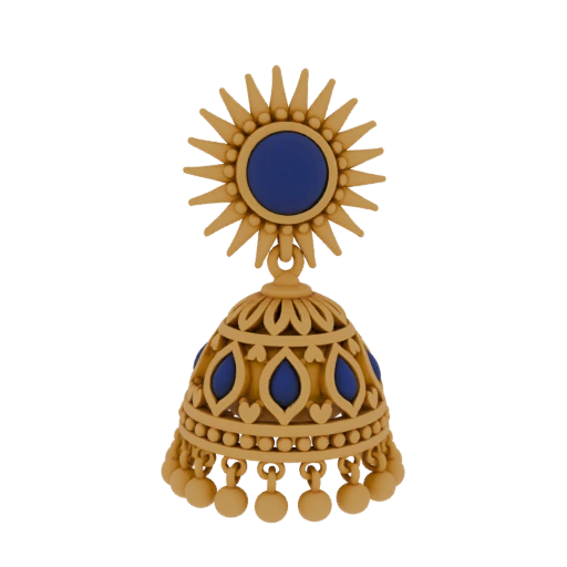 Golden Jhumka Earring with Blue Gemstones