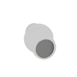3D model of a modern, sleek security camera with a dark lens, presented against a black background.