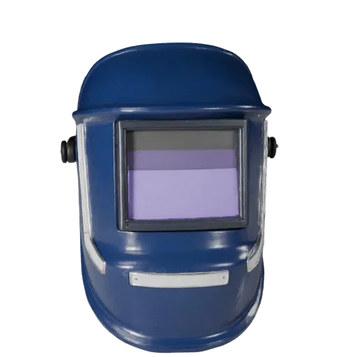 Welding Mask 3D model, side profile view, technical viewport render, showing plastic shells, form detail.