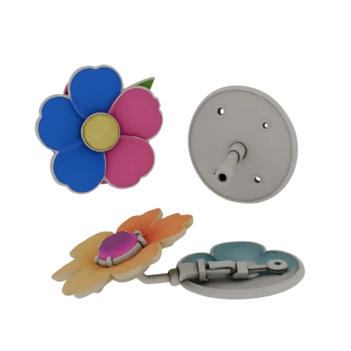 Floral Lapel Pin scene ready 3D model, side view studio render, showing brooch silhouette and surface contrast.