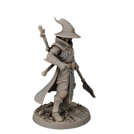 Sci-Fi Wizard Miniature realistic 3D model preview showing silhouette, three-quarter scene view, pose and resin detail