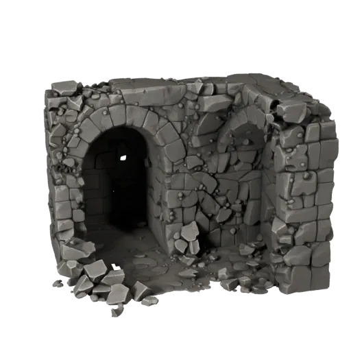 Mine Tunnel Segment Realistic 3D model, three-quarter environment render, showing aged stone, built remnants.