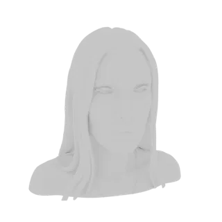 Una representación limpia y estilizada en 3D de un busto femenino con superficies lisas y cabello fluido.