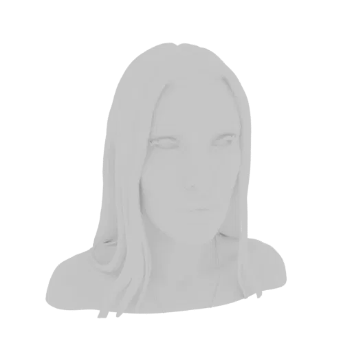 A clean, stylized 3D model render of a female bust with smooth surfaces and flowing hair.