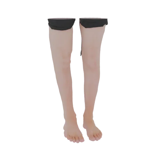 Modèle 3D de jambes féminines réalistes portant des bas noirs et pieds nus, vu de face.