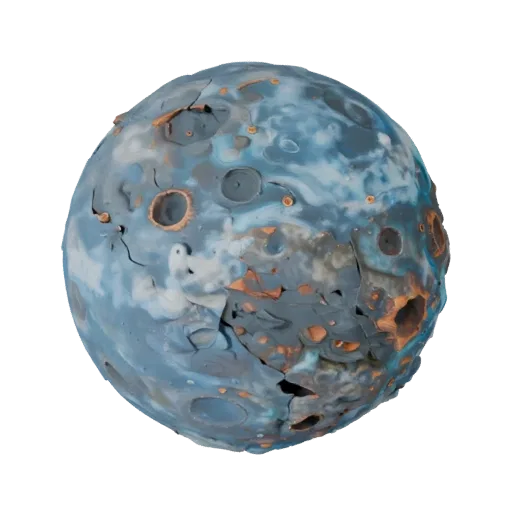 Lava Dwarf Planet 3D model, three-quarter front view, Unreal Engine viewport, showing rock, spherical body scale.