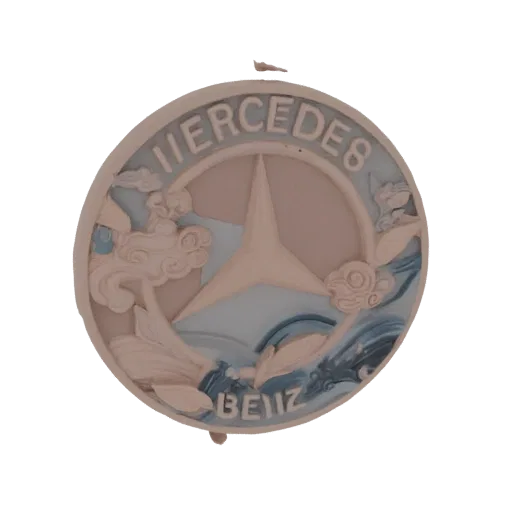3D model of the Mercedes-Benz emblem featuring a central star surrounded by stylized East Asian clouds and wave motifs, rendered against a black background.