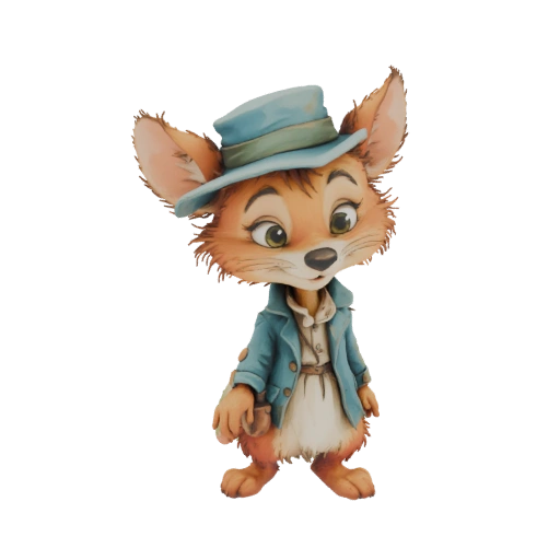 Charming Fox Character with Blue Hat and Jacket 3D Model