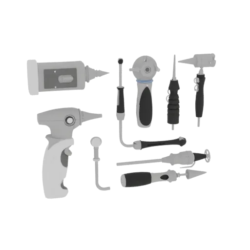 Surgical Style Otoscope 3D model, three-quarter front view, AR viewer studio render, showing material detail and scale.
