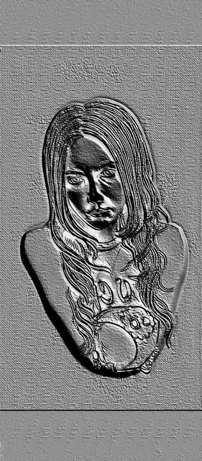 3D model of a girl's bas-relief with long hair in engraving style