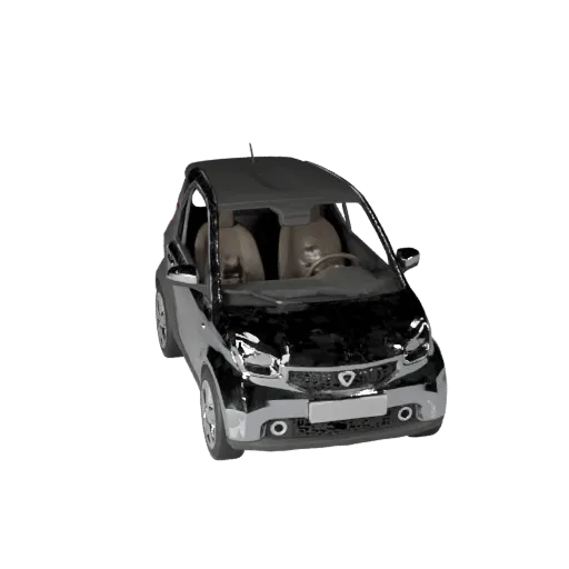 Modelo 3D de carro compacto low poly, viewport de jogo em três quartos, ativo de veículo low-poly com linhas de carroceria, v