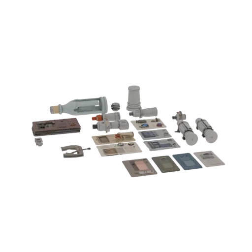 Urban Bottle Group Printable 3D model, isometric STL render, showing paper-like cards, small readable forms.