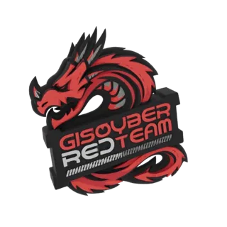 3D-Render eines stilisierten rot-schwarzen Drachenkopf-Logos mit 'GISYBER RED TEAM' Text.