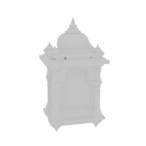 Modello 3D di lanterna da tempio ornata con intagli intricati e tetto a cupola, presentato su sfondo bianco.