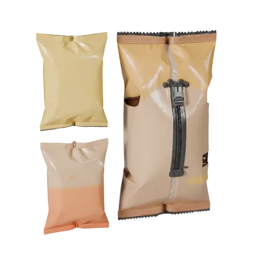 Bagged Chip Bag Product Viz 3D model, three-quarter studio product render, showing cardboard, package massing.