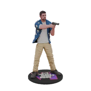 Modelo 3D de Tommy Vercetti de Grand Theft Auto: Vice City, vistiendo camisa hawaiana y portando pistola.