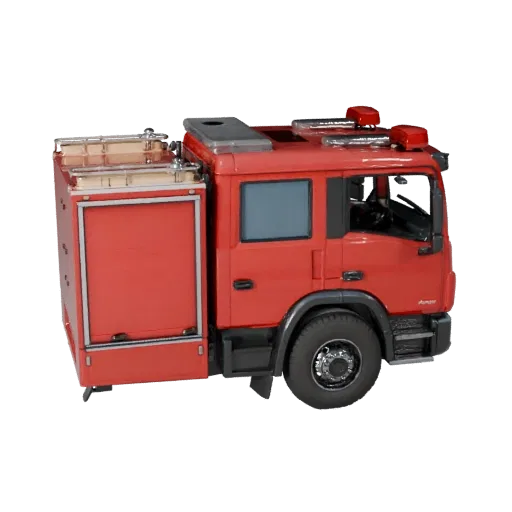 Autopompa 3D ad alto numero di poligoni, vista studio ravvicinata, asset veicolo ad alto numero di poligoni con massa di veic