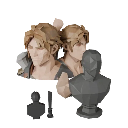 Portrait Creature Bust low poly 3D model preview showing facial planes, three-quarter view, silhouette and sculpt detail