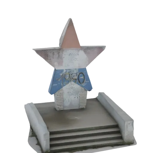 3D model of a weathered star monument with the year 1950 inscribed, set against a black background.