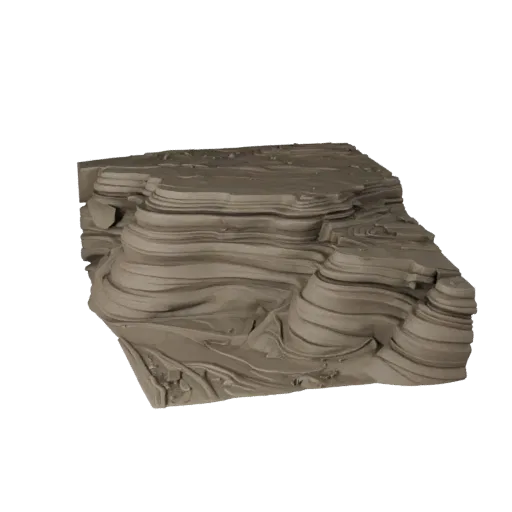 River Pebble Bank High Poly 3D model, close-up cinematic environment render, showing stratified stone, water edges.