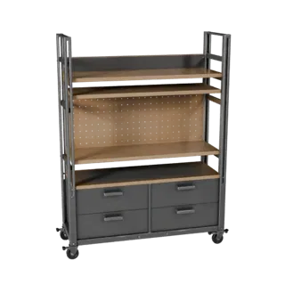 Modelo 3D de Visualização de Produto Rack de Peças Industriais, renderização de estúdio em três quartos, mostrando estruturas