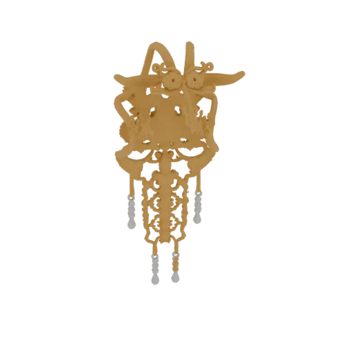 3D model of an ornate golden hairpin with two facing dragons and dangling pearl accents, presented on a white background.
