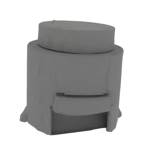 3D model of a retro desk lamp with a cylindrical base and a curved, adjustable shade, shown in a neutral gray material.