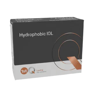 Render 3D de una caja de marca 'LIO Hidrofóbica' con paneles gris oscuro y blanco y acentos de cobre.