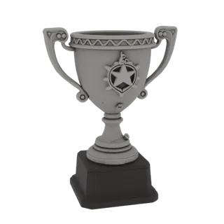 Modelo 3D de copa de prata com estrela sobre base, vista frontal
