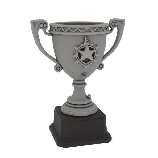 3D model of a silver trophy cup with a star on a base, front view
