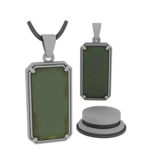 Emerald Pendant product viz 3D model, turntable hero render, with clean topology and PBR shading on the pendant.