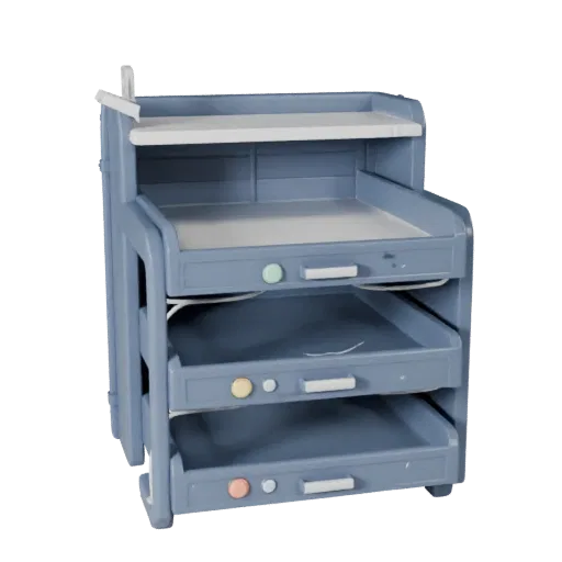 Home Office File Tray Stylized 3D model, stylized isometric render, showing plastic, desk-scale silhouettes.