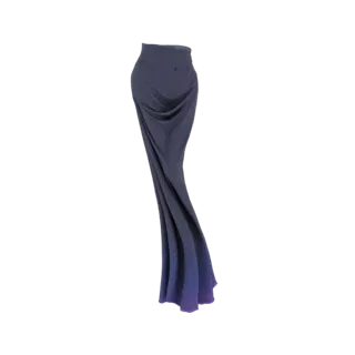 3D model of a floor-length, draped silk maxi skirt with a gradient from navy to purple.