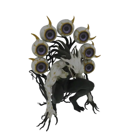 3D model of a terrifying Abyssal Watcher creature with multiple large eyes surrounding its head, in a crouched pose.