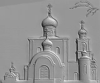 Барельеф православной церкви с куполами