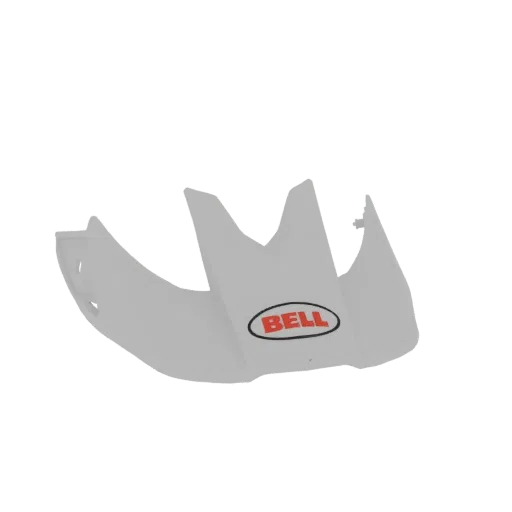 3D model of a white Bell helmet visor with a red and black Bell logo, isolated on a white background.