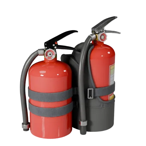 Warehouse Fire Extinguisher High Poly 3D model, close-up studio render, showing plastic shells, form detail.