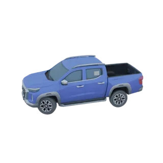 A 3D model of a blue pickup truck shown from a side-angle perspective against a white background.