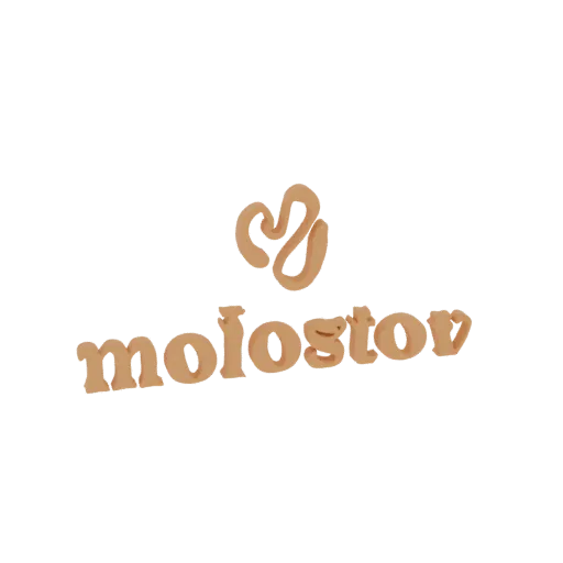 3D model of the word 'Molostov' in a script font with a decorative swirl above, rendered in a light brown color.