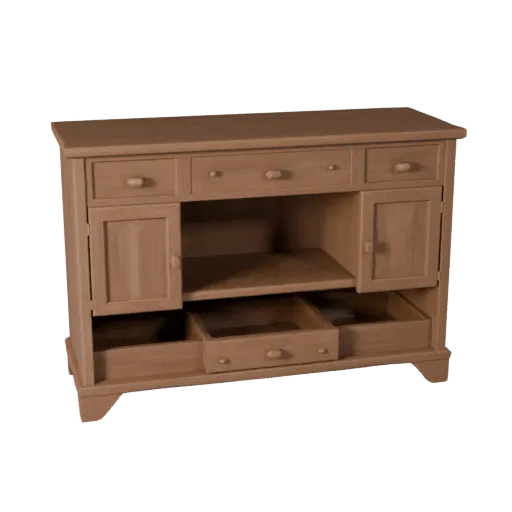 Wall Mounted Sideboard Stylized 3D model, dining room, stylized isometric render, painted wood detail.