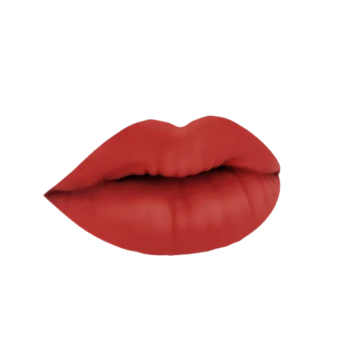 A realistic 3D model of full, red lips with subtle shading and texture, presented on a white background.