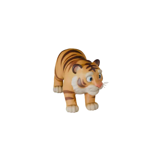 Modello 3D Tigre del Bengala stilizzato, rendering di fauna selvatica vista laterale, asset animale stilizzato con conicità d
