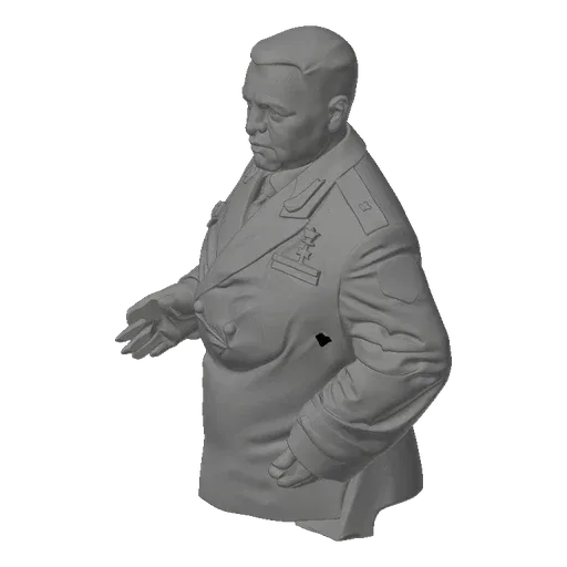 3D model render of a Soviet General bust wearing a detailed military uniform with medals, facing forward with a stern express