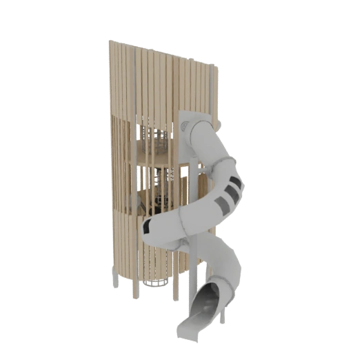 Modern Wooden Playground Tower with Spiral Slide