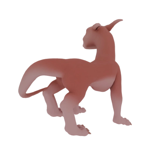 Pink Feline Creature with Curled Tail