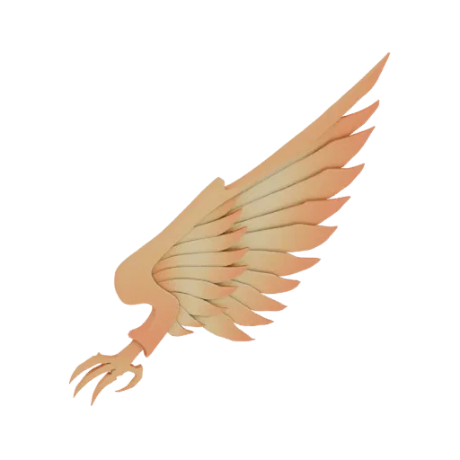 3D model of a fantasy wing with layered feathers and sharp talons, rendered in warm peach and cream tones against a white bac