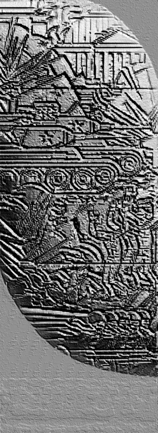 3D model of an ancient monument in bas-relief style with columns and patterns