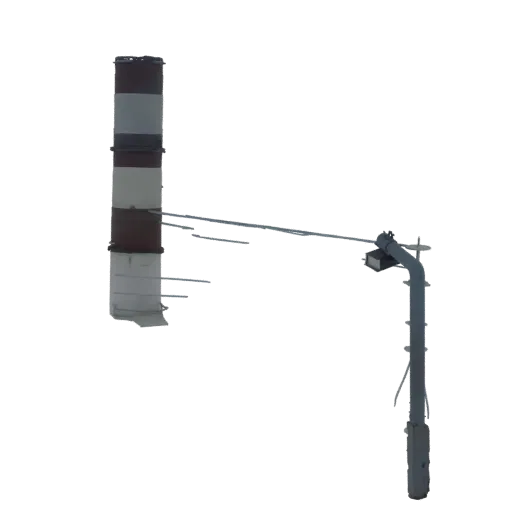 3D model of a tall, segmented industrial chimney with a connected lamp post, rendered against a white background.